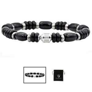 Men’s Genuine Onyx Stainless Steel Bracelet With Cubic Zirconia BLACKJACK